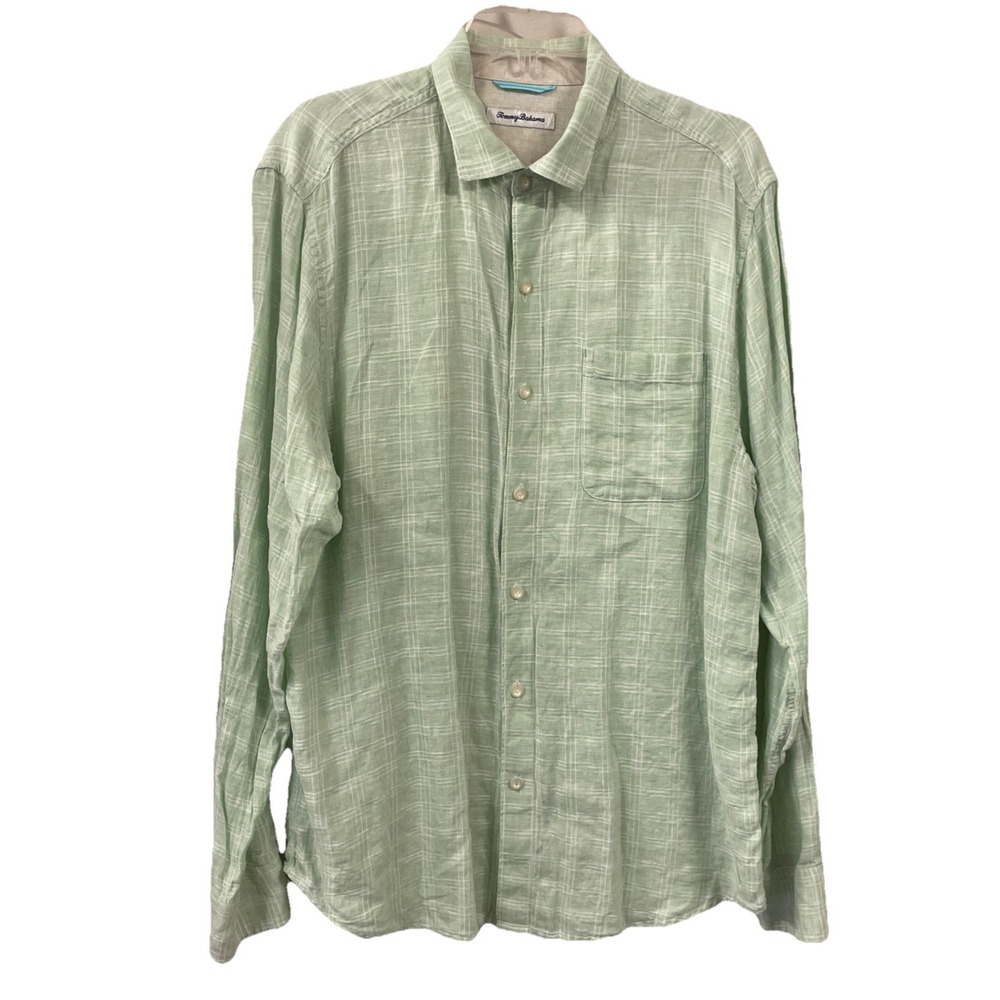 Tommy Bahama Men's Size Large Pale Green Long Sleeve Linen Button Down Shirt‎